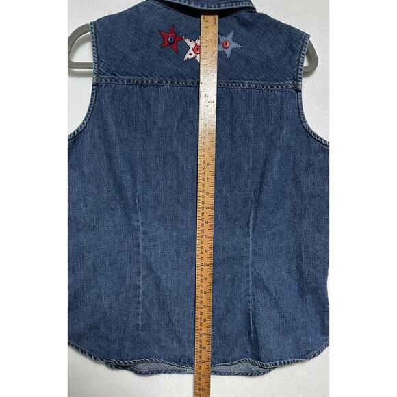 Large Women’s Vintage 90s Patriotic Denim Sleevless Red White Blue 4th of July - Picture 11 of 11